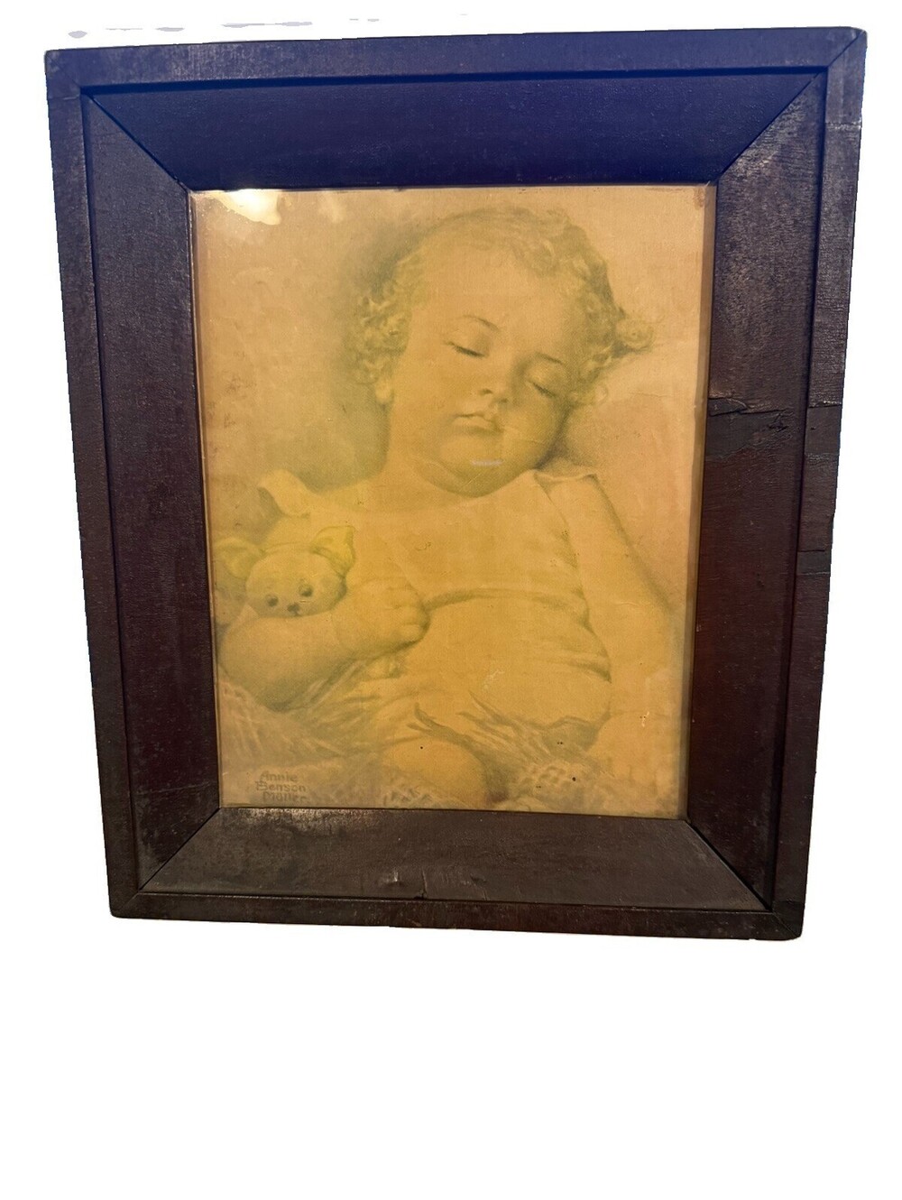 Vintage 1940s  Baby Sleeping Print Framed, country, cottagecore